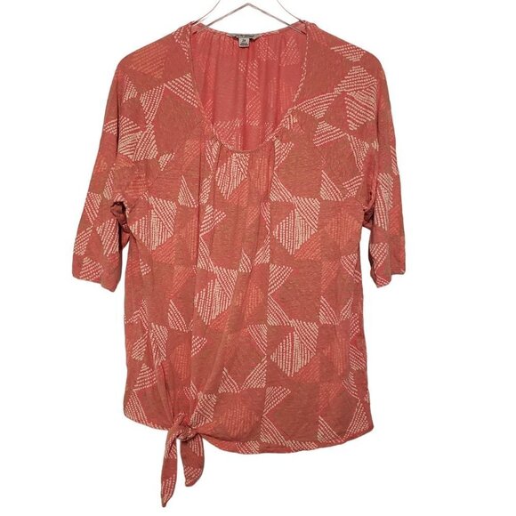 Lucky Brand Boho Printed Blouse Tie Front Peach Orange Womens 2X - Picture 3 of 12